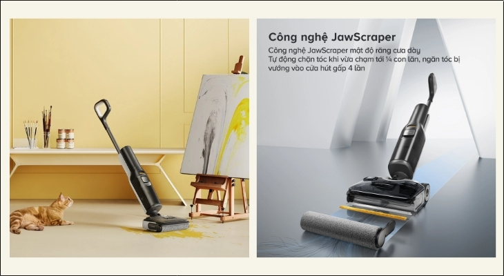 Công nghệ JawScrapers giúp duy trì hiệu suất hút tối ưu mà không cần người dùng phải tháo bàn chải ra để cắt tóc rối thủ công