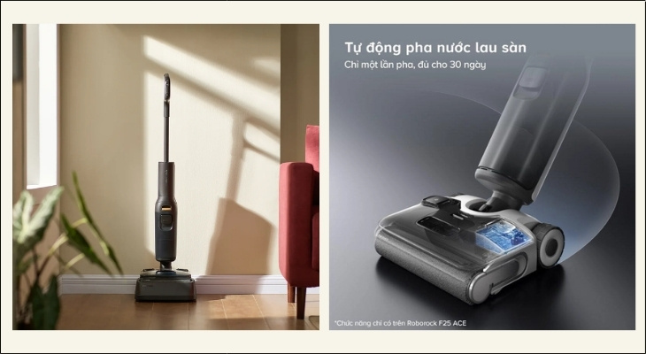 Công nghệ tự động pha nước lau sàn giúp người dùng tiết kiệm thời gian và tránh việc pha quá nhiều gây lãng phí hoặc quá ít khiến sàn không sạch