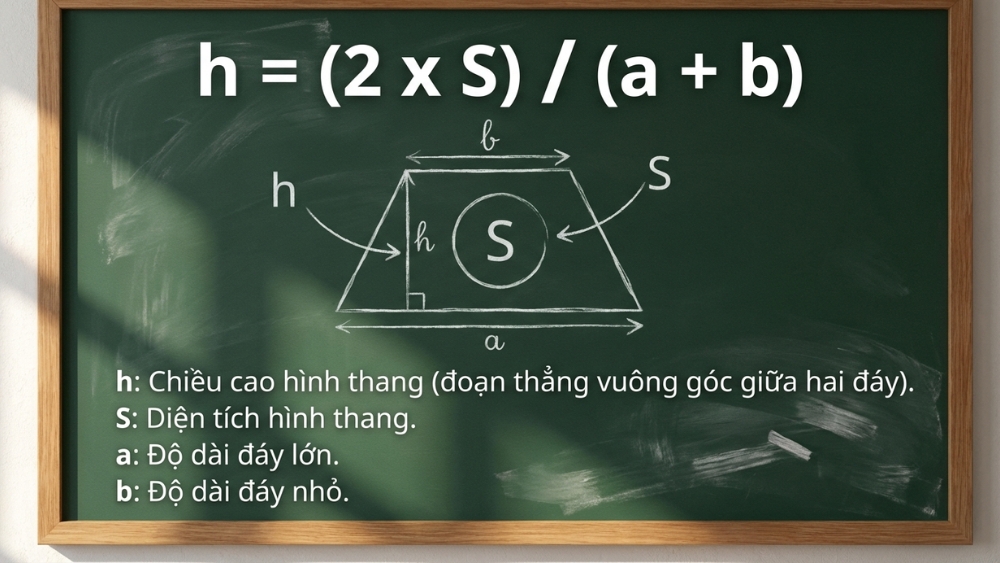 C&ocirc;ng thức t&iacute;nh chiều cao h&igrave;nh thang khi biết diện t&iacute;ch
