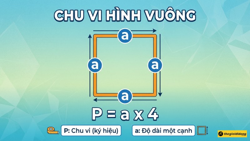 C&ocirc;ng thức t&iacute;nh chu vi h&igrave;nh vu&ocirc;ng