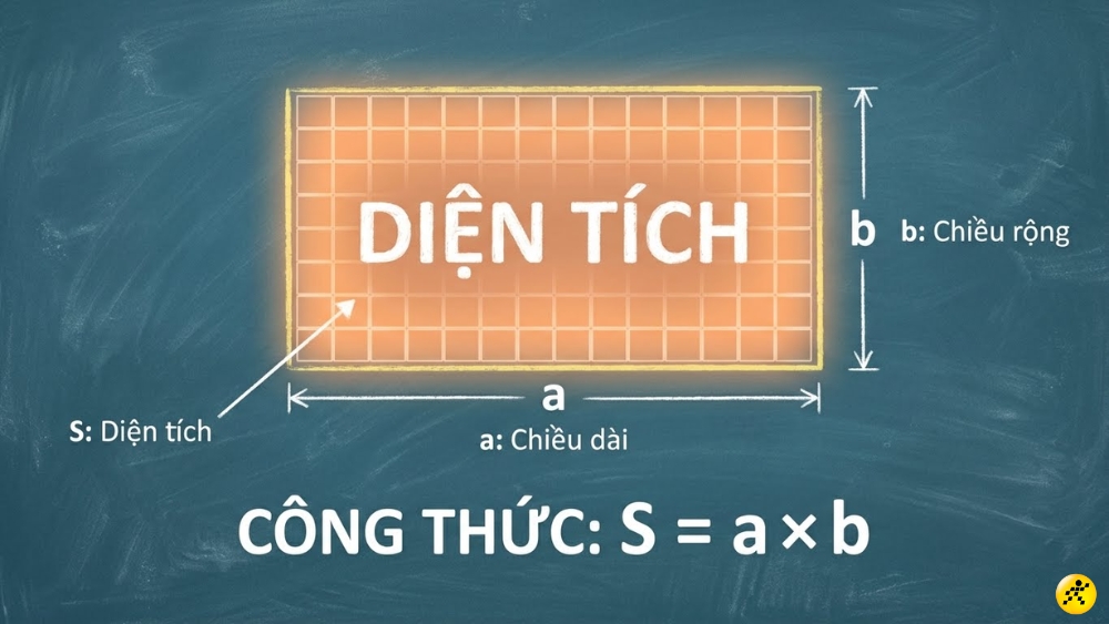 C&ocirc;ng thức t&iacute;nh di&ecirc;̣n t&iacute;ch h&igrave;nh chữ nhật