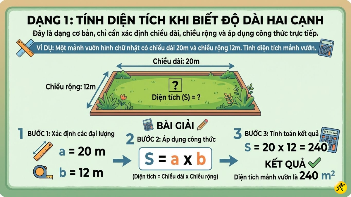 Dạng 1: T&iacute;nh diện t&iacute;ch khi biết độ d&agrave;i hai cạnh