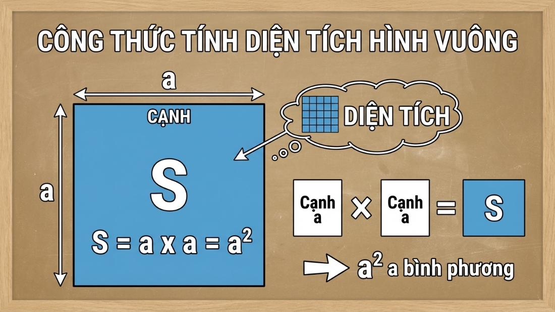 C&ocirc;ng thức t&iacute;nh diện t&iacute;ch h&igrave;nh vu&ocirc;ng căn bản