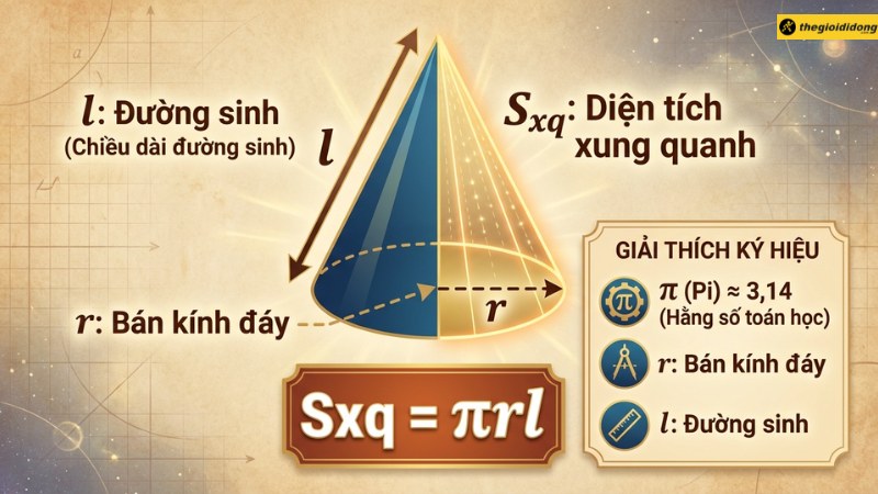 C&ocirc;ng thức t&iacute;nh diện t&iacute;ch xung quanh h&igrave;nh n&oacute;n