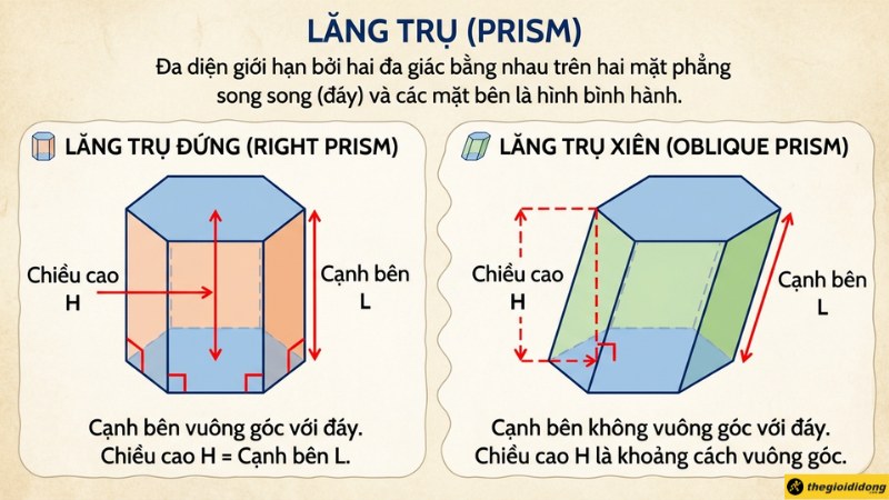 Lăng trụ đứng v&agrave; lăng trụ xi&ecirc;n