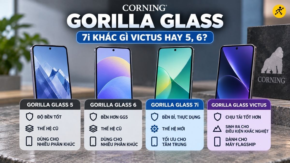 Gorilla Glass 7i với Victus v&agrave; Gorilla Glass thế hệ 5, 6