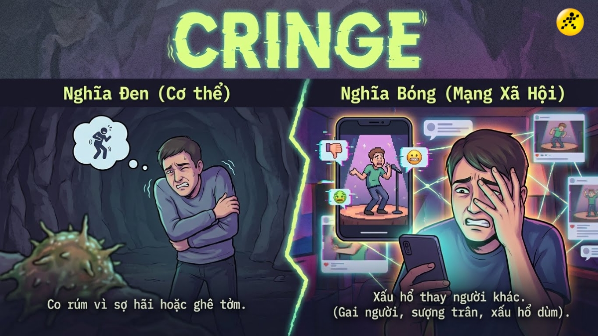 Cringe được d&ugrave;ng để chỉ cảm gi&aacute;c xấu hổ, ngượng ng&ugrave;ng thay cho người kh&aacute;c