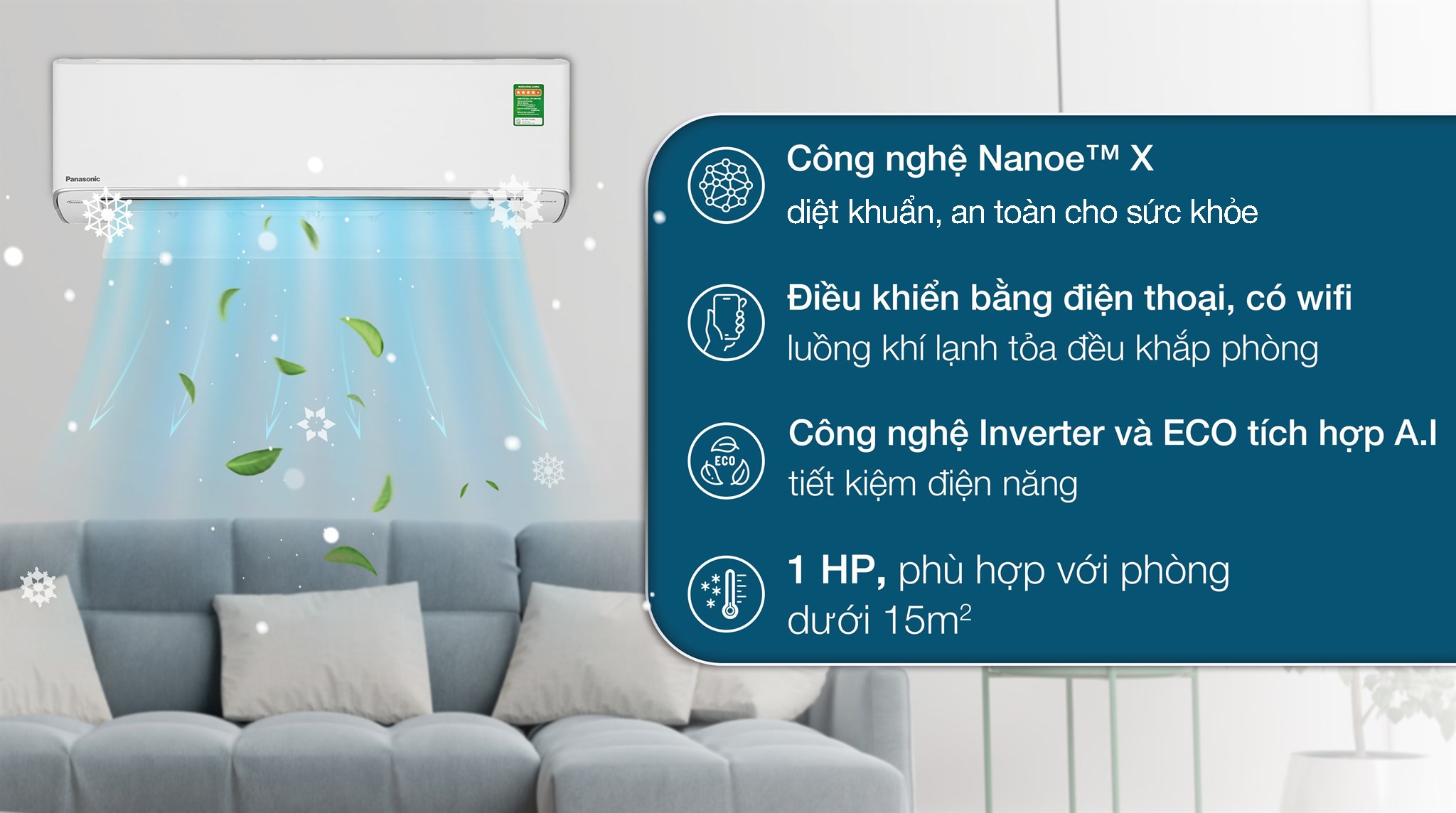 Điều hòa Panasonic Inverter 1 HP CU/CS-XU9ZKH-8 với hệ thống lọc bụi mịn Nanoe-G và diệt khuẩn Nanoe-X