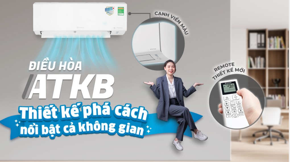 Máy lạnh Daikin Inverter 1 HP ATKB25YVMV 1 chiều với thiết kế mặt nạ phẳng sang trọng