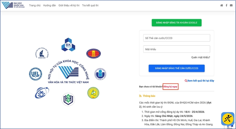 Chọn mục Đăng ký ngay