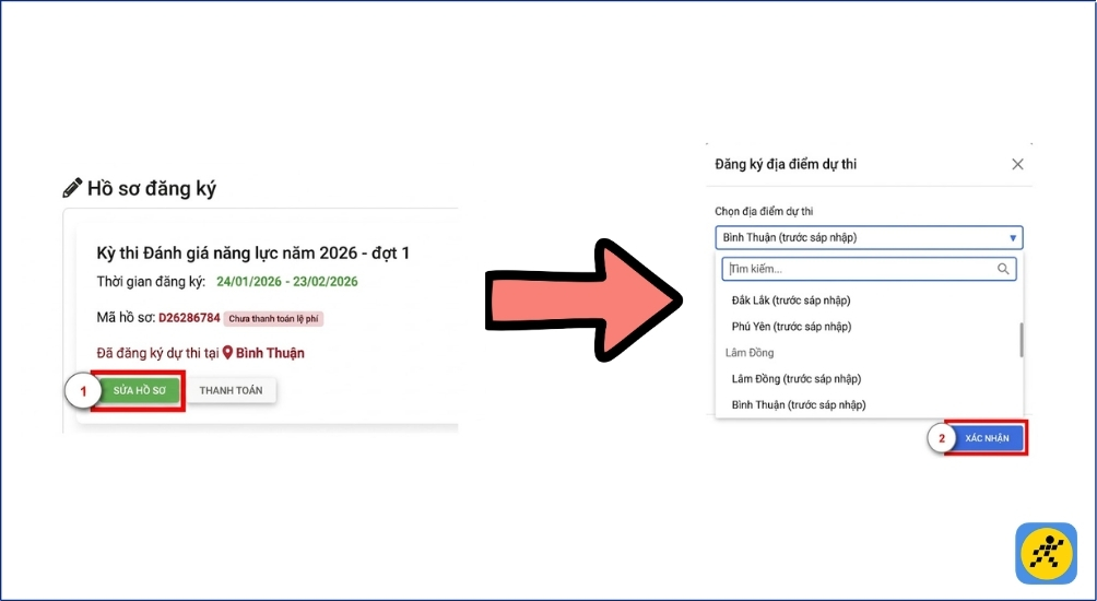 Cách thay đổi địa điểm thi Đánh giá năng lực