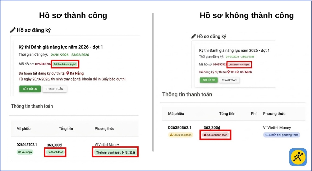 Kiểm tra lại xem hồ sơ đã được thanh toán thành công hay chưa