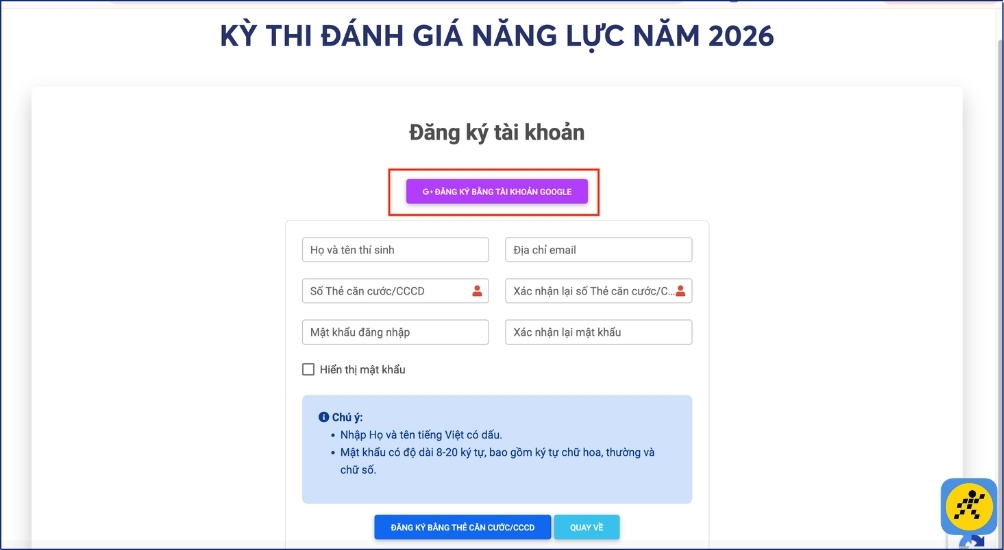 Chọn mục Đăng ký bằng tài khoản Google