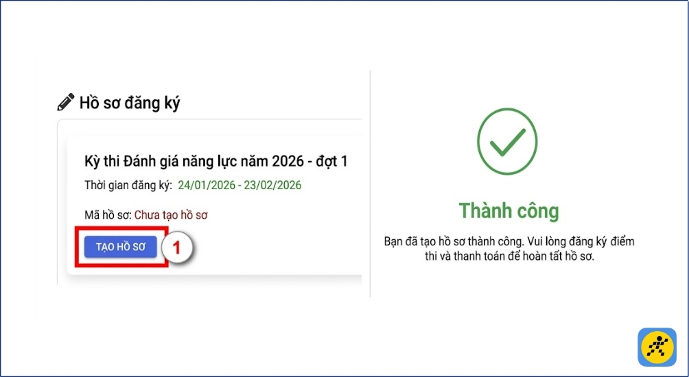 Chọn đợt thi mong muốn và tiến hành tạo hồ sơ