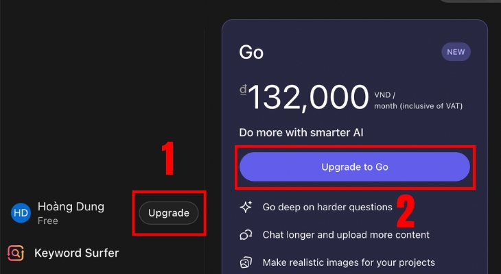 Đăng ký ChatGPT Go Đăng ký ChatGPT Go