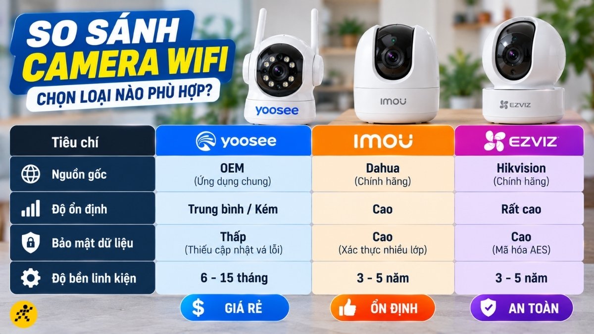 So s&aacute;nh camera Yoosee với Imou v&agrave; Ezviz