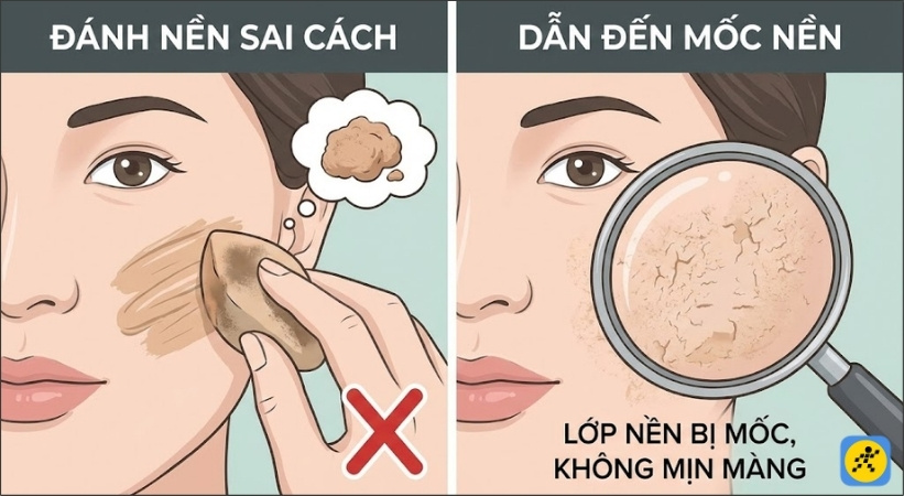 Thao tác miết (kéo) cọ hoặc mút quá mạnh cũng làm xô dịch lớp nền, tạo ra các vệt loang lổ kém thẩm mỹ