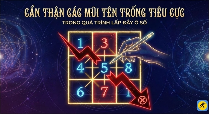 Trong quá trình cố gắng lấp đầy các ô số, hãy cẩn thận để không vô tình tạo ra các mũi tên trống tiêu cực