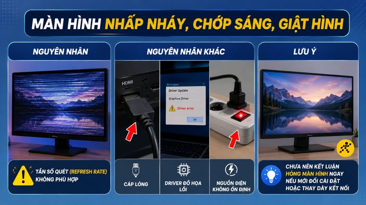 Màn hình nhấp nháy, chớp sáng, giật hình Màn hình nhấp nháy, chớp sáng, giật hình