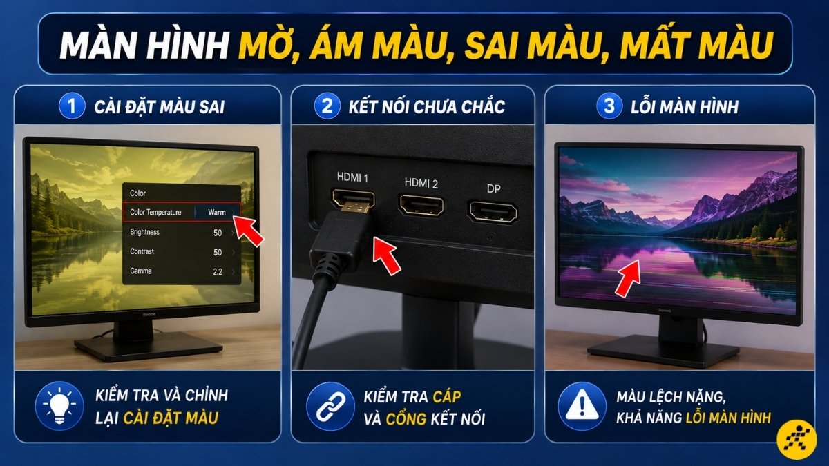 Màn hình mờ, ám màu, sai màu, mất màu Màn hình mờ, ám màu, sai màu, mất màu
