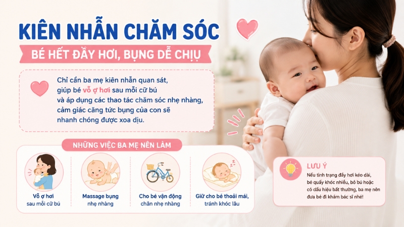 Lưu ý khi trẻ sơ sinh bị đầy hơi