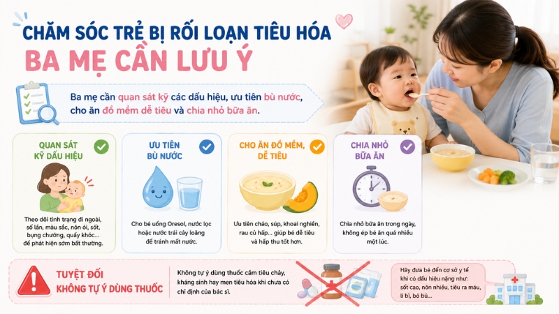 Lưu ý khi ba mẹ chăm sóc trẻ bị rối loạn tiêu hoá