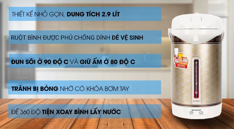 Bình thủy điện Sharp KP-30STV RB 2.9 lít tiện dụng, dễ sử dụng