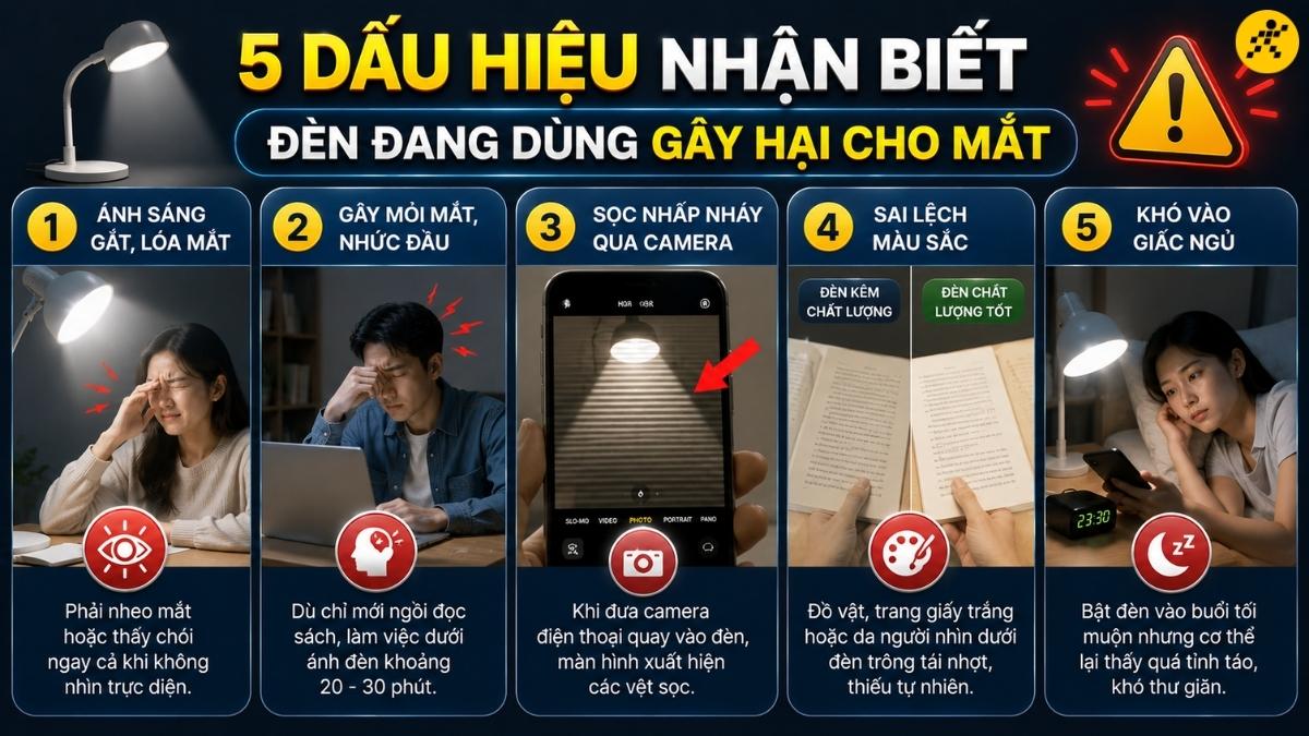 Dấu hiệu nhận biết đèn LED đang dùng gây hại cho mắt Dấu hiệu nhận biết đèn LED đang dùng gây hại cho mắt