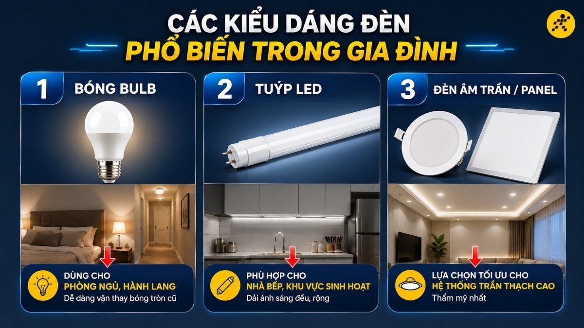 Lựa chọn đúng hình dáng đèn giúp tối ưu hiệu quả chiếu sáng cho không gian Lựa chọn đúng hình dáng đèn giúp tối ưu hiệu quả chiếu sáng cho không gian