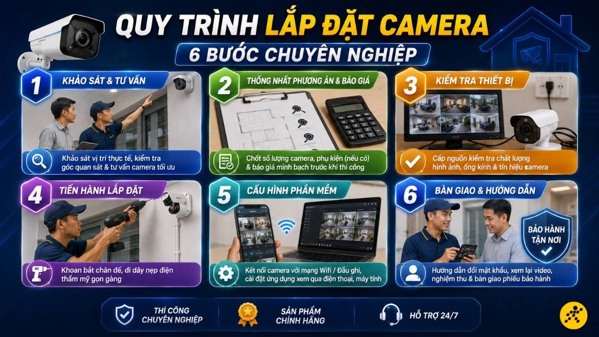 Quy tr&igrave;nh 6 bước thi c&ocirc;ng dịch vụ lắp đặt camera tận nh&agrave;