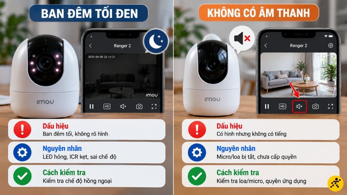 Camera ban đêm tối đen và không có tiếng Camera ban đêm tối đen và không có tiếng