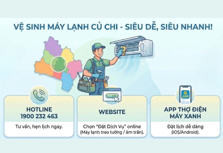 Đặt lịch vệ sinh máy lạnh Củ Chi siêu dễ, siêu nhanh