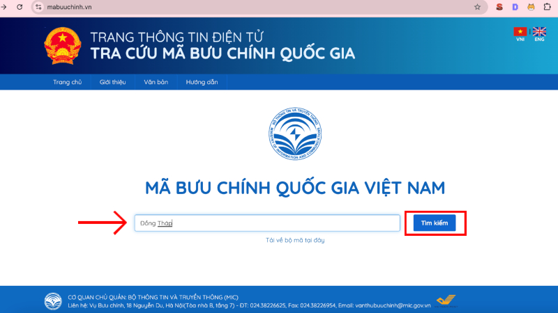 Tra cứu trên Cổng thông tin điện tử quốc gia về Mã bưu chính