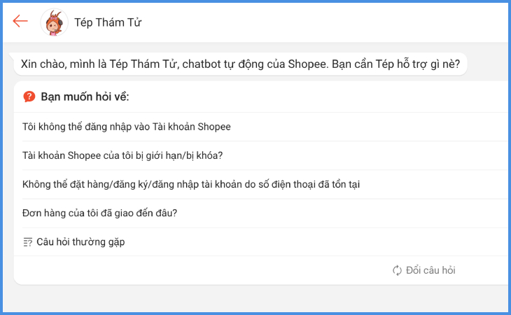 Chat với Tép Thám Tử - Trợ lý ảo của Shopee
