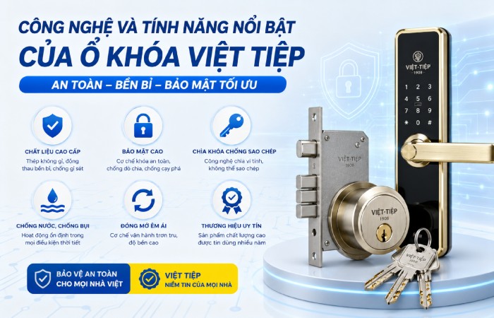 Ổ khóa Việt Tiệp được làm từ hợp kim thép và các vật liệu chống ăn mòn