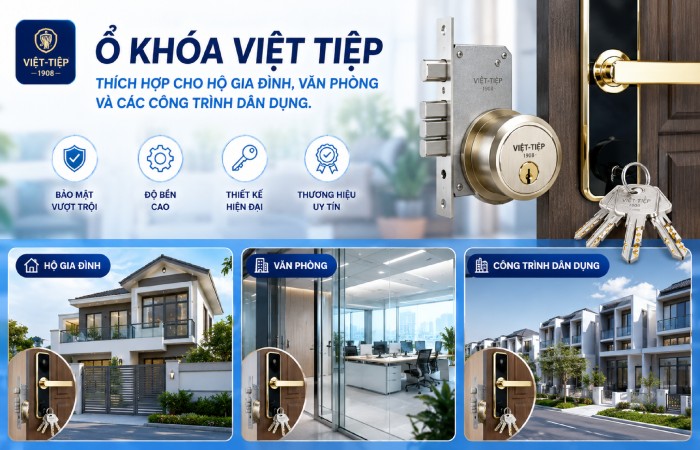 ổ khóa Việt Tiệp thích hợp cho hộ gia đình, văn phòng và các công trình dân dụng.