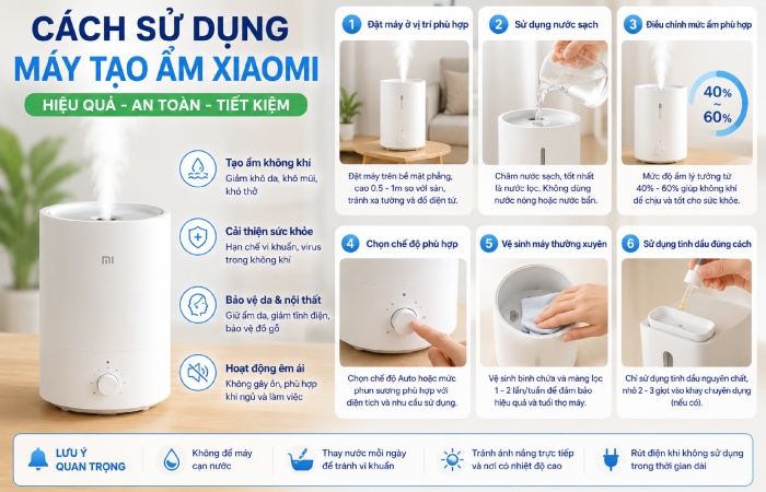 Cách sử dụng máy tạo ẩm Xiaomi hiệu quả