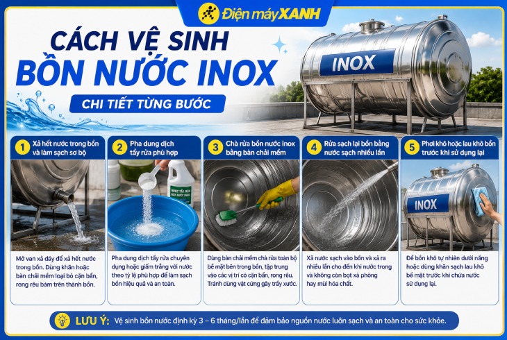 Cách vệ sinh bồn nước inox chi tiết từng bước