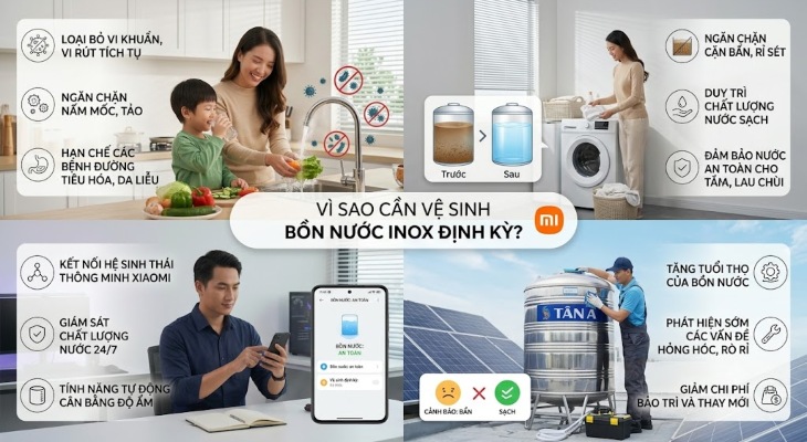 Bồn nước lâu ngày không vệ sinh dễ tích tụ vi khuẩn và rong rêu gây hại sức khỏe.
