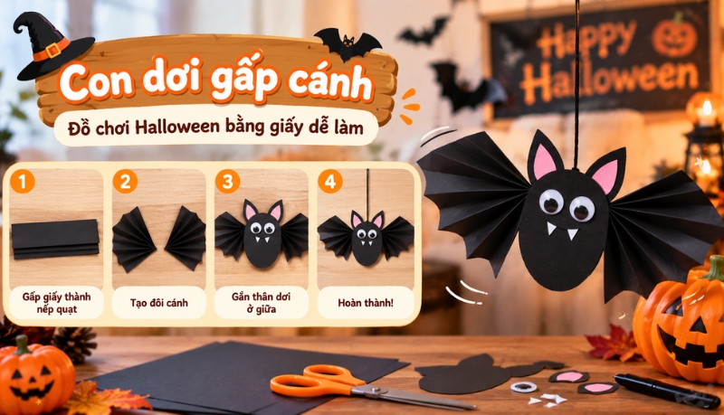 Con dơi gấp cánh là đồ chơi Halloween có thể làm tại nhà Con dơi gấp cánh là đồ chơi Halloween có thể làm tại nhà