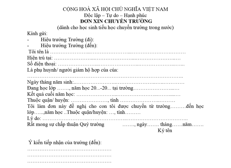 Đơn xin chuyển trường