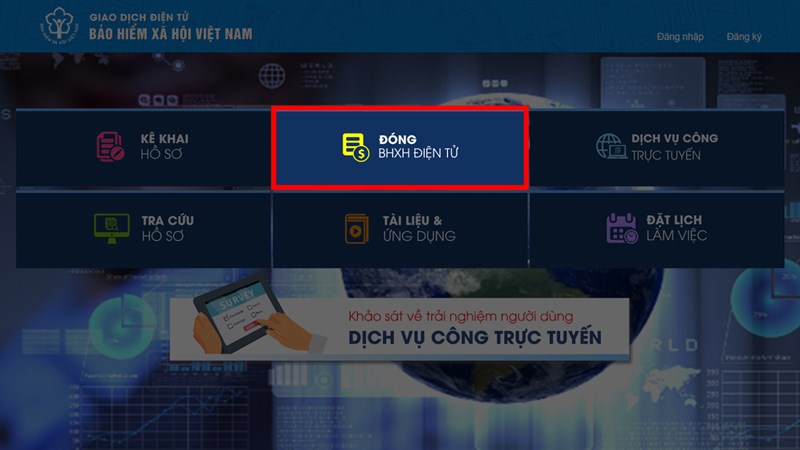 Mở cổng Dịch vụ công BHXH, chọn Đóng BHXH điện tử và đăng nhập tài khoản để bắt đầu gia hạn