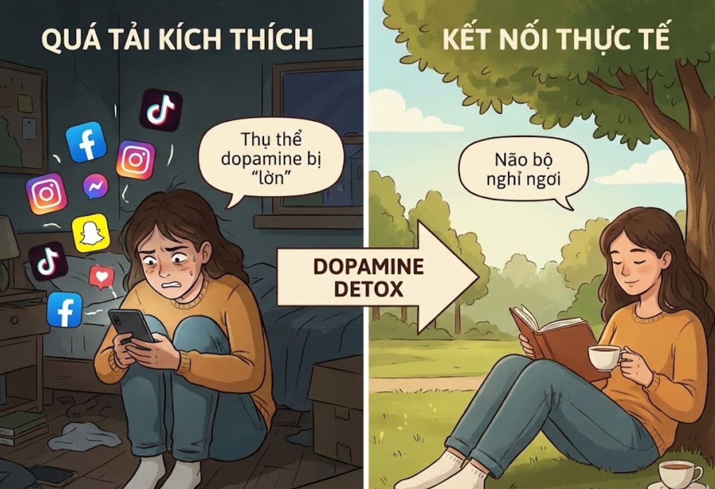 Dopamine detox giúp cai nghiện công nghệ và tập trung sản sinh hạnh phúc trong thực tại Dopamine detox giúp cai nghiện công nghệ và tập trung sản sinh hạnh phúc trong thực tại