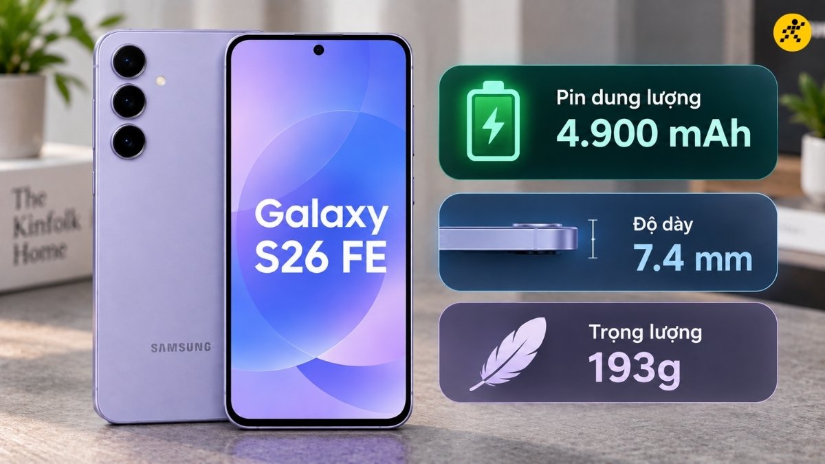 Samsung Galaxy S26 FE sở hữu viên pin dung lượng 4.900 mAh Samsung Galaxy S26 FE sở hữu viên pin dung lượng 4.900 mAh