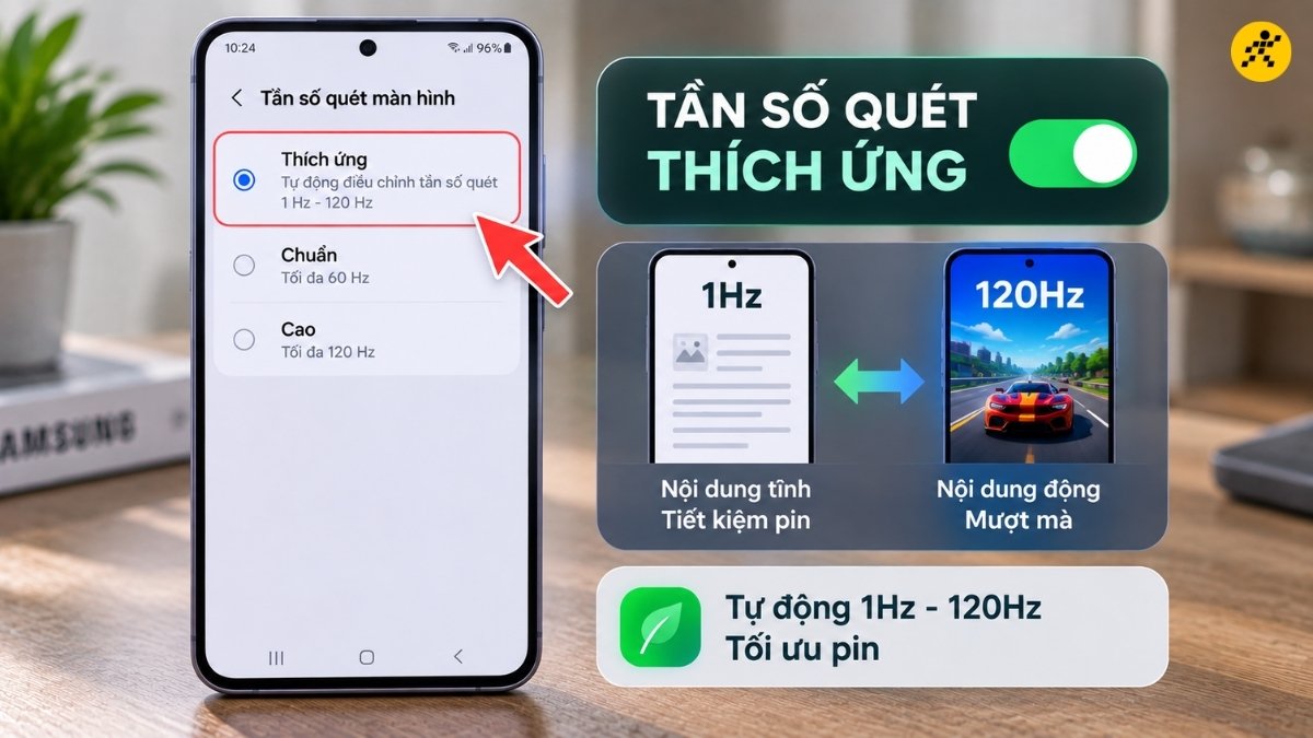 Bật chế độ Tần số quét thích ứng Bật chế độ Tần số quét thích ứng