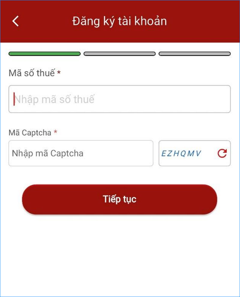 Nhập MST cá nhân, mã Captcha chính xác rồi nhấn Tiếp tục