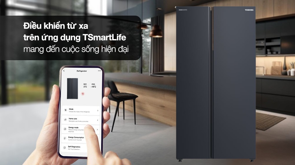 Tủ lạnh Toshiba Side by Side 711 lít mặt thép Morandi công nghệ PureAir Turbo và kết nối TSmartLife