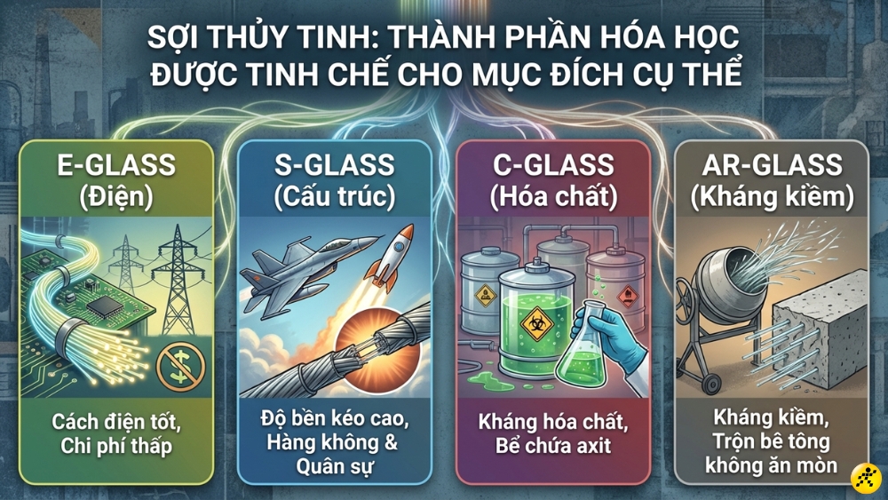 Th&agrave;nh phần cấu tạo v&agrave; ph&acirc;n loại Fiberglass