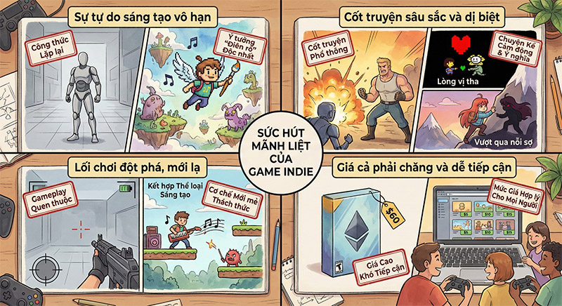 Game Indie thường sở hữu cốt truyện sâu sắc và lối chơi sáng tạo đột phá