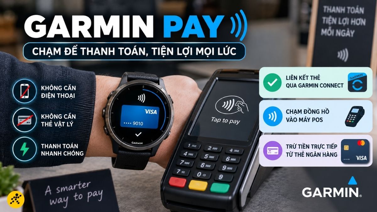 Garmin Pay l&agrave; t&iacute;nh năng thanh to&aacute;n kh&ocirc;ng tiếp x&uacute;c tr&ecirc;n đồng hồ Garmin